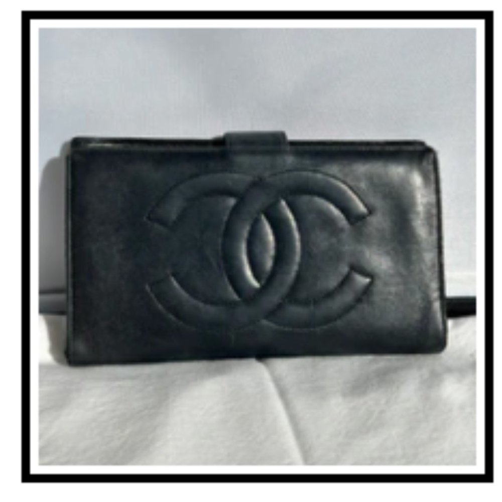 PREOWNED Authentic Chanel Long Wallet Black Leather